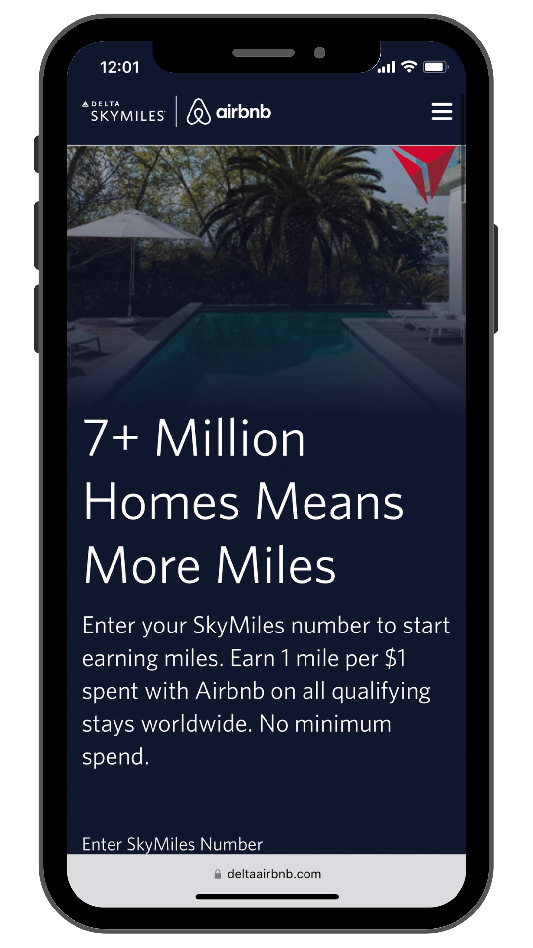 Image of Airbnb's page for its partnership with Delta