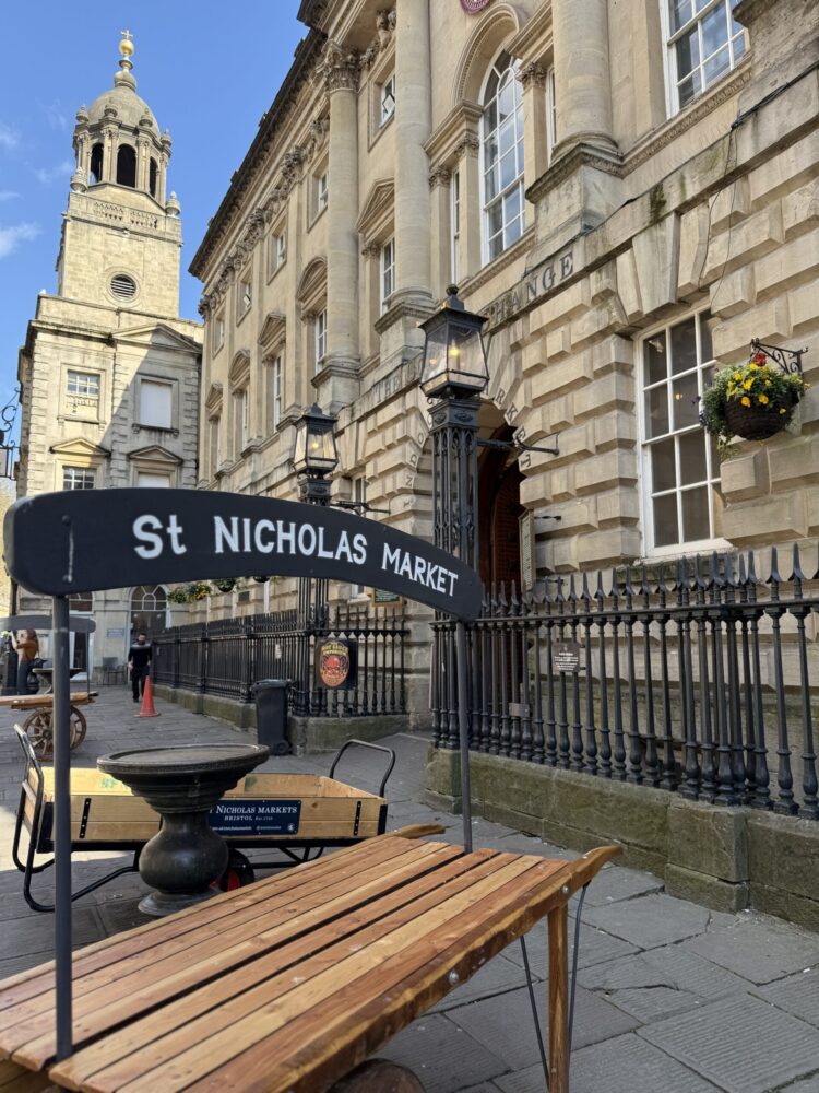 Street view and architecture near St. Nicholas Market in Bristol